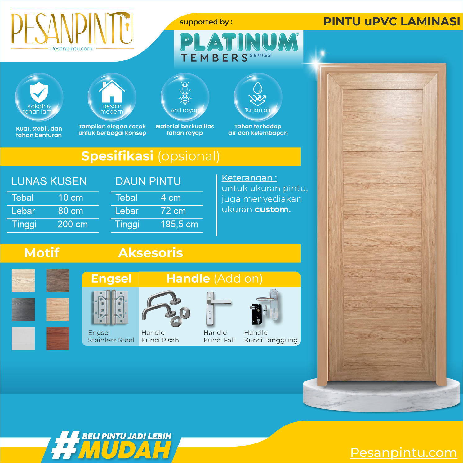 Pintu uPVC Laminasi - Platinum Tembers Series
